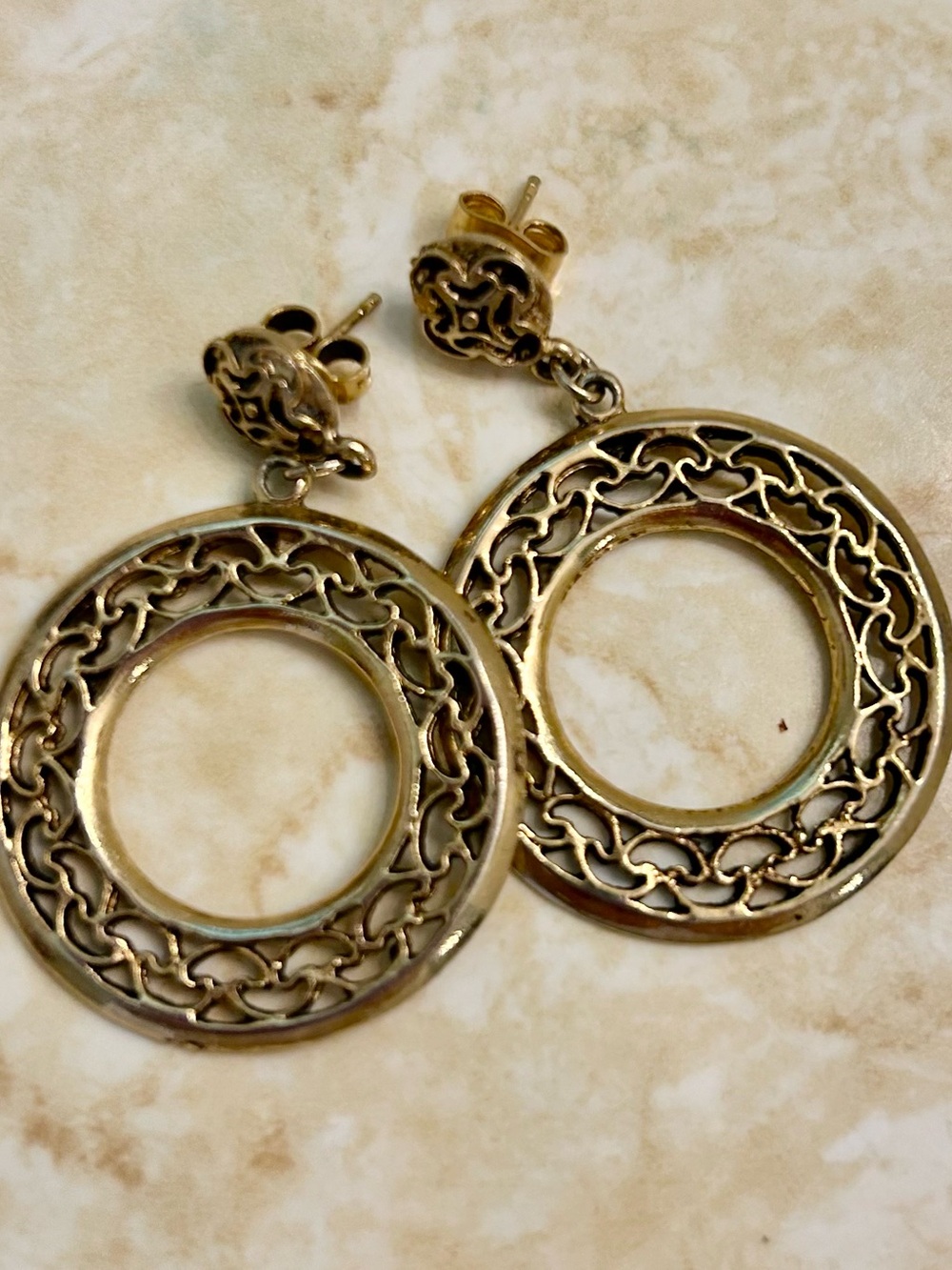 Gold Filigree Open Circle Drop Earrings - Women's Jewelry